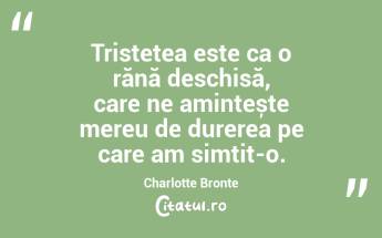 Tristețea este ca o rănă deschisă, care ne amintește mereu de durerea pe care am simțit-o. Charlotte Bronte...