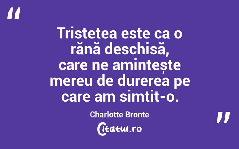 Tristețea este ca o rănă deschisă, care ne amintește mereu de durerea pe care am simțit-o. Charlotte Bronte