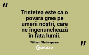 Tristețea este ca o povară grea pe umerii noștri, care ne îngenunchează în fața lumii. William Shakespeare...