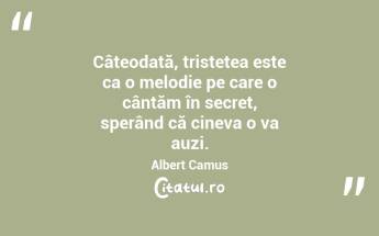 Câteodată, tristețea este ca o melodie pe care o cântăm în secret, sperând că cineva o va auzi. Albert Camus...