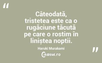 Câteodată, tristețea este ca o rugăciune tăcută pe care o rostim în liniștea nopții. Haruki Murakami...