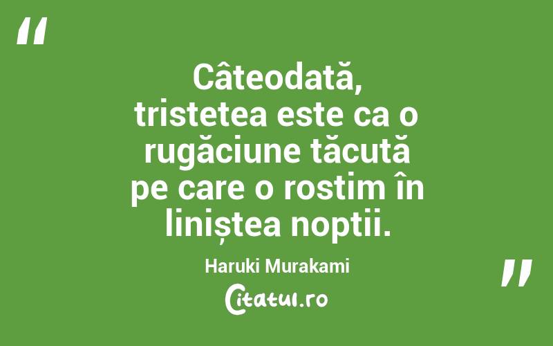 Câteodată, tristețea este ca o rugăciune tăcută pe care o rostim în liniștea nopții. Haruki Murakami
