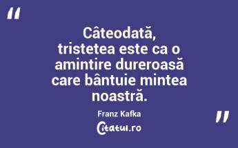 Câteodată, tristețea este ca o amintire dureroasă care bântuie mintea noastră. Franz Kafka...