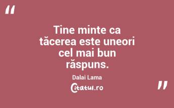 Ține minte ca tăcerea este uneori cel mai bun răspuns. Dalai Lama...