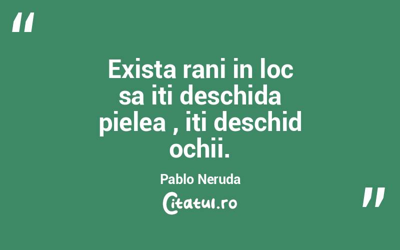 Exista rani in loc sa iti deschida pielea , iti deschid ochii. Pablo Neruda