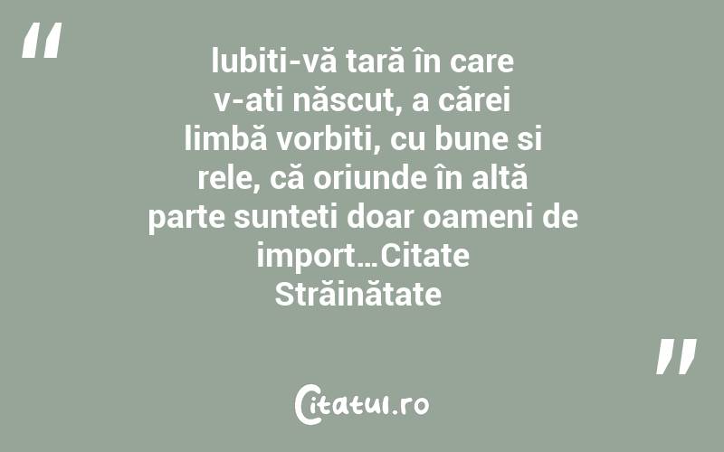 lubiți-vă țară în care v-ati născut, a cărei limbă vorbiți, cu bune si rele, că oriunde în altă parte sunteți doar oameni de import…Citate Străinătate 
