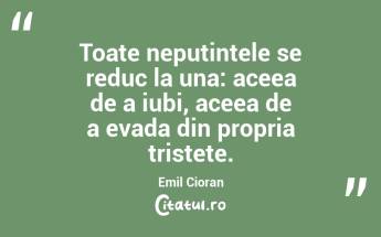 Toate neputințele se reduc la una: aceea de a iubi, aceea de a evada din propria tristețe. Emil Cioran...