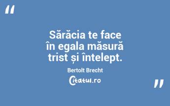 Sărăcia te face în egala măsură trist și înțelept. Bertolt Brecht...