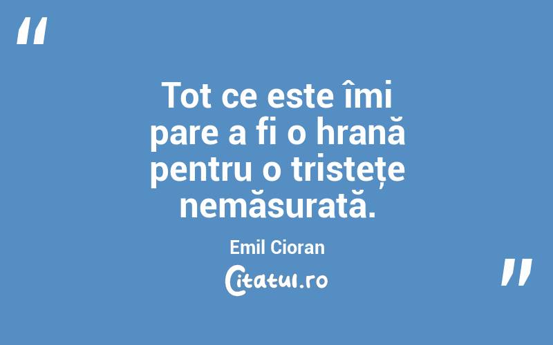  Tot ce este îmi pare a fi o hrană pentru o tristeţe nemăsurată. Emil Cioran

