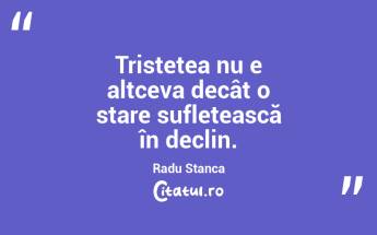 Tristețea nu e altceva decât o stare sufletească în declin. Radu Stanca...