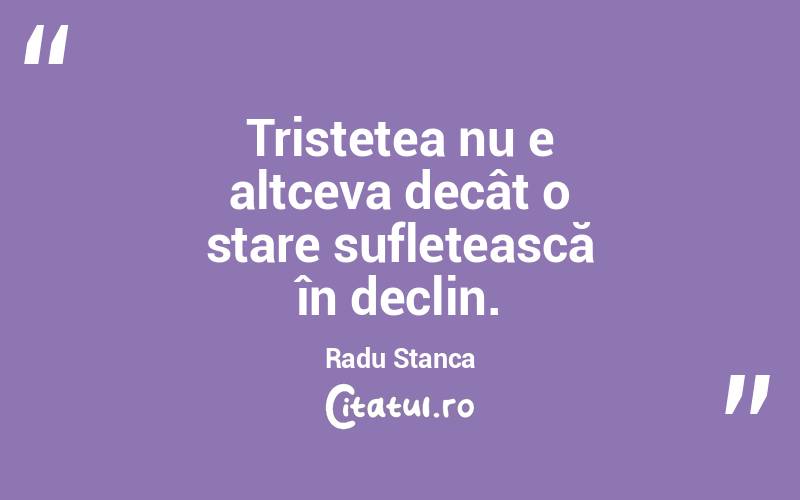Tristețea nu e altceva decât o stare sufletească în declin. Radu Stanca