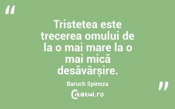 Tristețea este trecerea omului de la o mai mare la o mai mică desăvârșire. Baruch Spinoza...