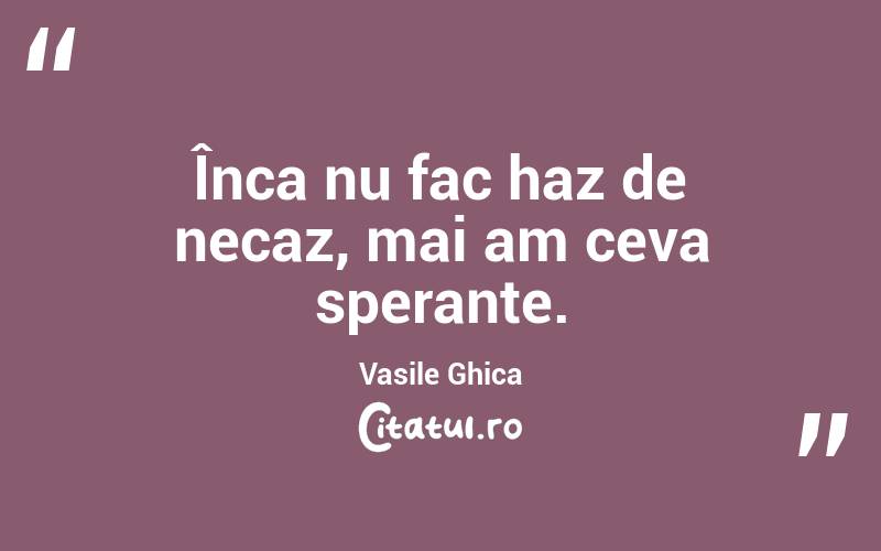 Înca nu fac haz de necaz, mai am ceva sperante. Vasile Ghica
