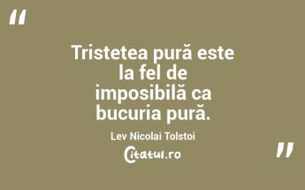 Tristețea pură este la fel de imposibilă ca bucuria pură. Lev Nicolai Tolstoi...