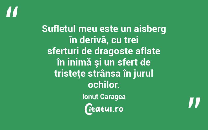 Sufletul meu este un aisberg în derivă, cu trei sferturi de dragoste aflate în inimă şi un sfert de tristeţe strânsa în jurul ochilor. Ionuț Caragea