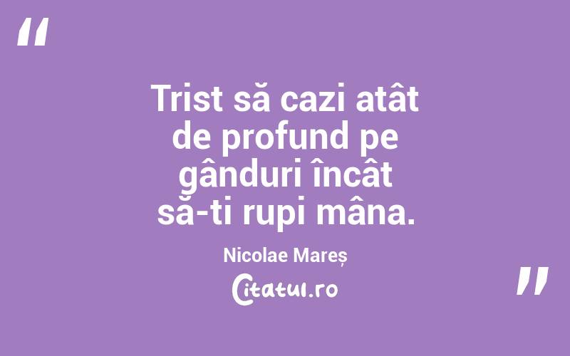 Trist să cazi atât de profund pe gânduri încât să-ți rupi mâna. Nicolae Mareș
