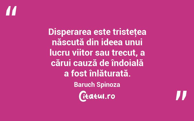 Disperarea este tristeţea născută din ideea unui lucru viitor sau trecut, a cărui cauză de îndoială a fost înlăturată. Baruch Spinoza