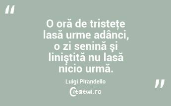   O oră de tristeţe lasă urme adânci, o zi senină şi liniştită nu lasă nicio urmă. Luigi Pirandello...