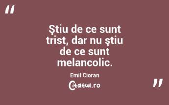 Ştiu de ce sunt trist, dar nu ştiu de ce sunt melancolic. Emil Cioran...