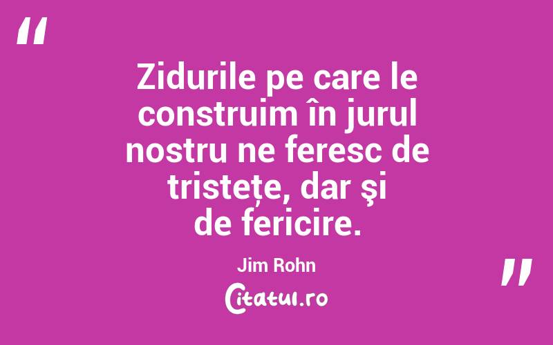    Zidurile pe care le construim în jurul nostru ne feresc de tristeţe, dar şi de fericire. Jim Rohn
