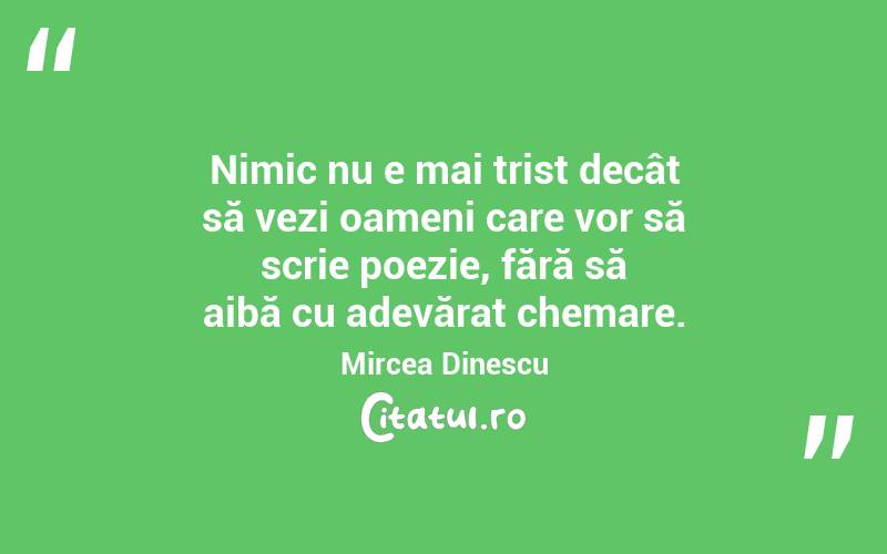 Nimic nu e mai trist decât să vezi oameni care vor să scrie poezie, fără să aibă cu adevărat chemare. Mircea Dinescu
