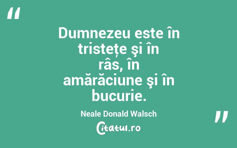 Dumnezeu este în tristeţe şi în râs, în amărăciune şi în bucurie. Neale Donald Walsch

