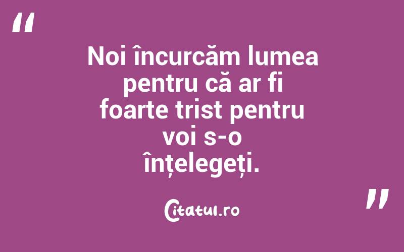 Noi încurcăm lumea pentru că ar fi foarte trist pentru voi s-o înţelegeţi.  
