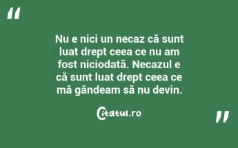 Nu e nici un necaz că sunt luat drept ceea ce nu am fost niciodată. Necazul e că sunt luat drept ceea ce mă gândeam să nu devin.  ...