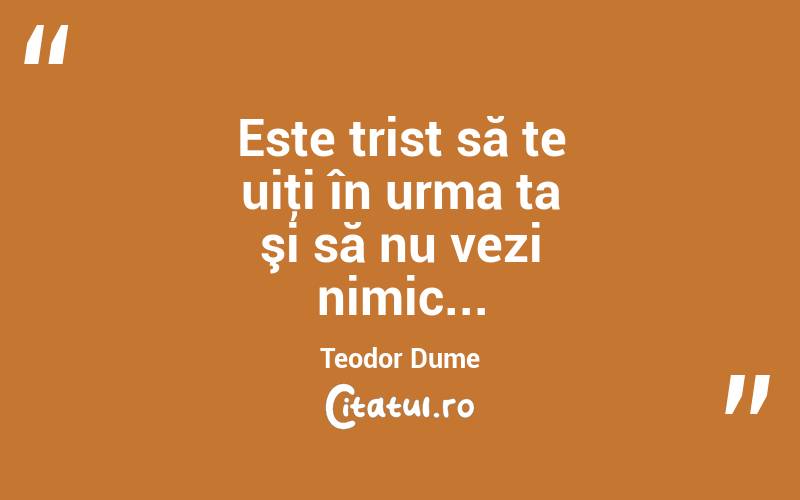 Este trist să te uiţi în urma ta şi să nu vezi nimic... Teodor Dume
