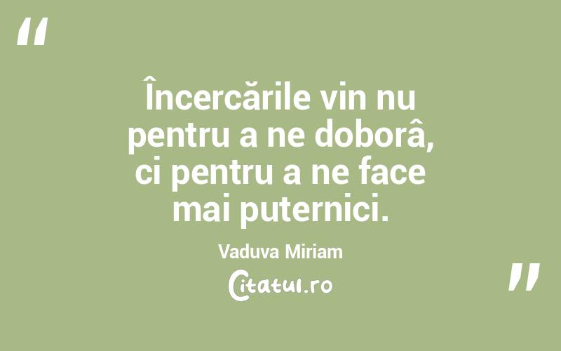 Încercările vin nu pentru a ne doborâ, ci pentru a ne face mai puternici.  Vaduva Miriam