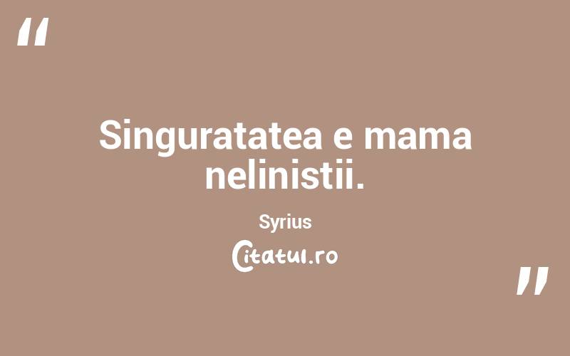 Singuratatea e mama nelinistii. Syrius
