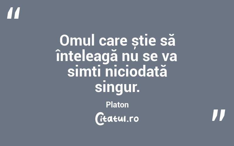 Omul care știe să înțeleagă nu se va simți niciodată singur. Platon
