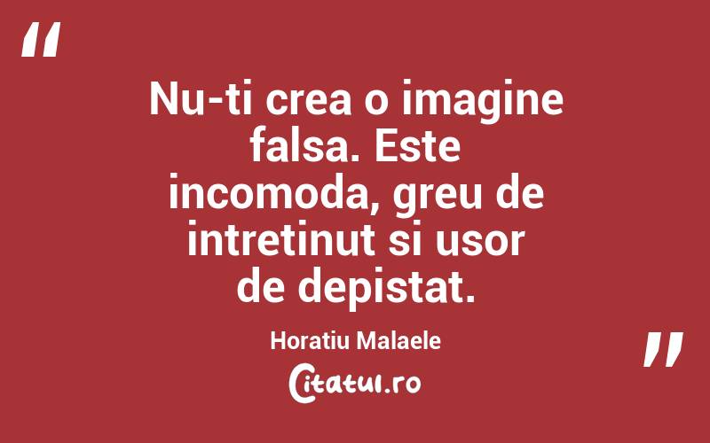 Nu-ti crea o imagine falsa. Este incomoda, greu de intretinut si usor de depistat. Horatiu Malaele