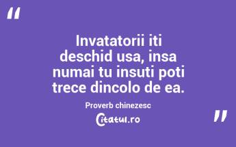 Invatatorii iti deschid usa, insa numai tu insuti poti trece dincolo de ea. Proverb chinezesc...
