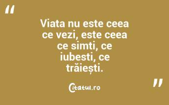 Viața nu este ceea ce vezi, este ceea ce simți, ce iubesti, ce trăiești. ...