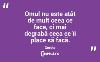 Omul nu este atât de mult ceea ce face, ci mai degrabă ceea ce îi place să facă. Goethe...
