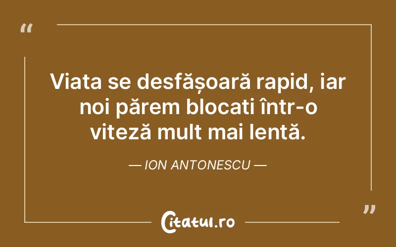 Viața se desfășoară rapid, iar noi părem blocați într-o viteză mult mai lentă. Ion Antonescu