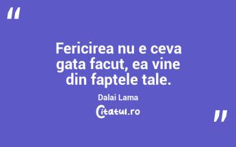 Fericirea nu e ceva gata facut, ea vine din faptele tale.  Dalai Lama...