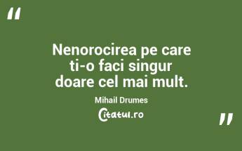 Nenorocirea pe care ti-o faci singur doare cel mai mult. Mihail Drumes...