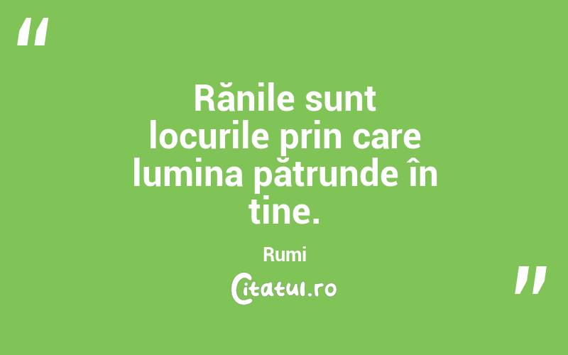 Rănile sunt locurile prin care lumina pătrunde în tine. Rumi
