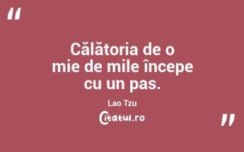 Călătoria de o mie de mile începe cu un pas. Lao Tzu...
