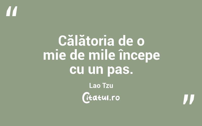 Călătoria de o mie de mile începe cu un pas. Lao Tzu
