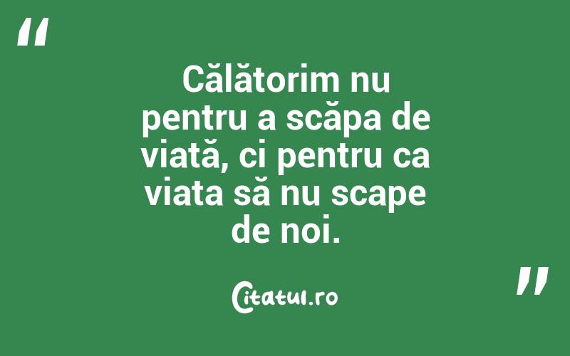 Călătorim nu pentru a scăpa de viață, ci pentru ca viața să nu scape de noi. 
