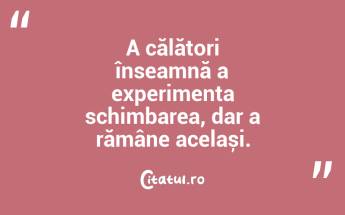 A călători înseamnă a experimenta schimbarea, dar a rămâne același. ...