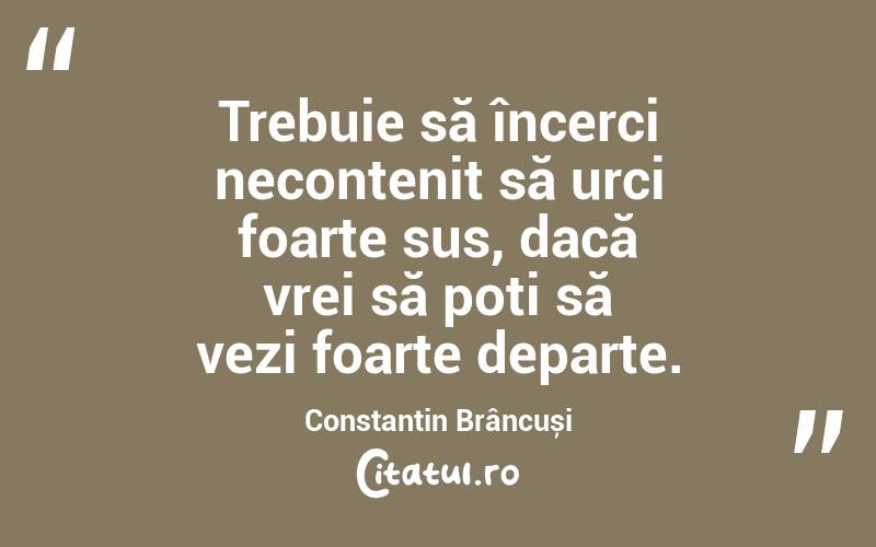 Trebuie să încerci necontenit să urci foarte sus, dacă vrei să poți să vezi foarte departe. Constantin Brâncuși
