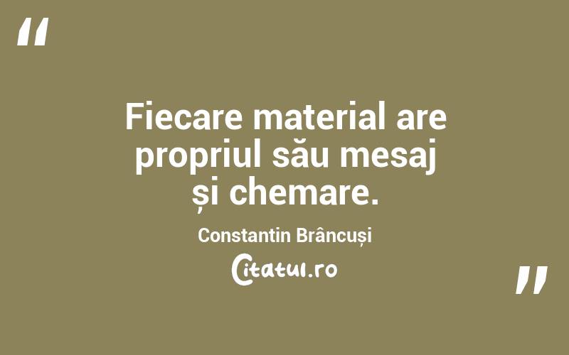 Fiecare material are propriul său mesaj și chemare. Constantin Brâncuși
