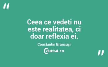 Ceea ce vedeți nu este realitatea, ci doar reflexia ei. Constantin Brâncuși...