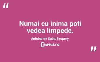 Numai cu inima poti vedea limpede.  Antoine de Saint Exupery...