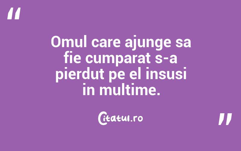 Omul care ajunge sa fie cumparat s-a pierdut pe el insusi in multime. 
