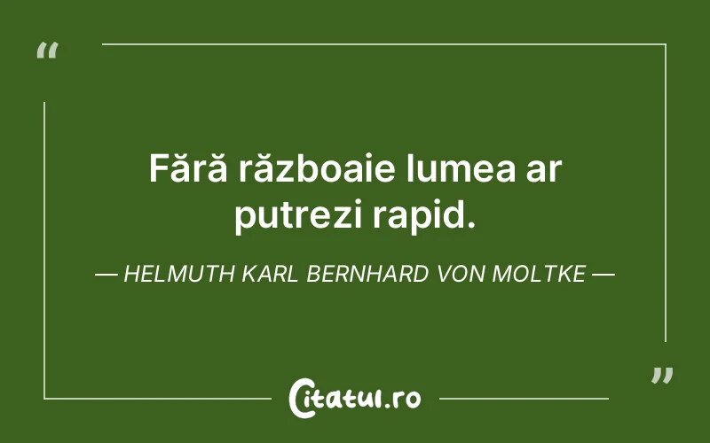 Fără războaie lumea ar putrezi rapid. Helmuth Karl Bernhard von Moltke